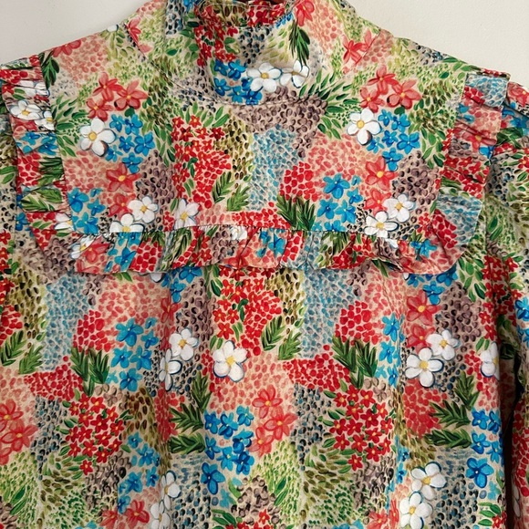 Pink and Green Long Sleeve Gown with Mock Neck - Picture 7 of 16